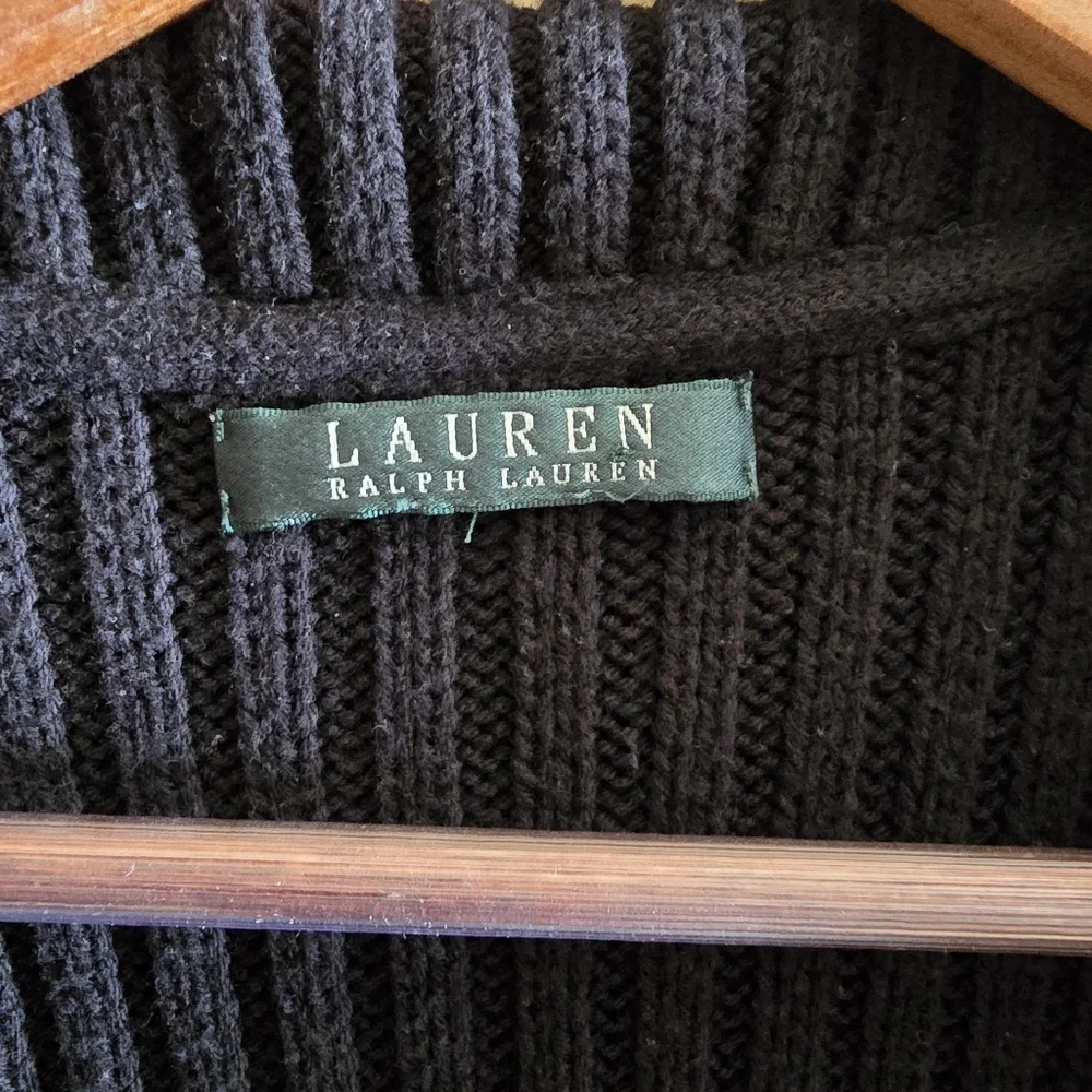 Lauren Ralph Lauren Black Chunky Cable Knit Equestrian Vest Bridle Detail - Picture 11 of 14